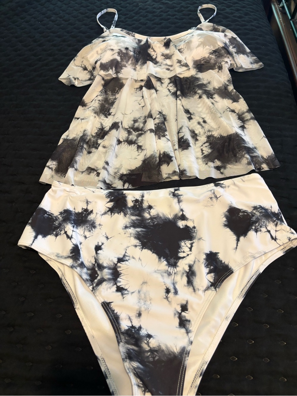 Tie-Dye Two-Piece Swim Set in Black & White